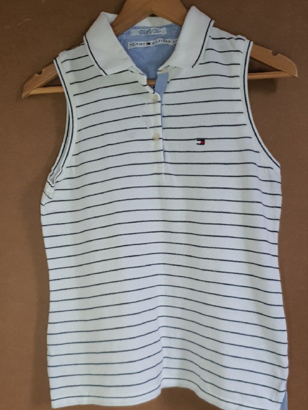 Tommy Hilfiger White with Navy Stripes Sleeveless Polo Tank L